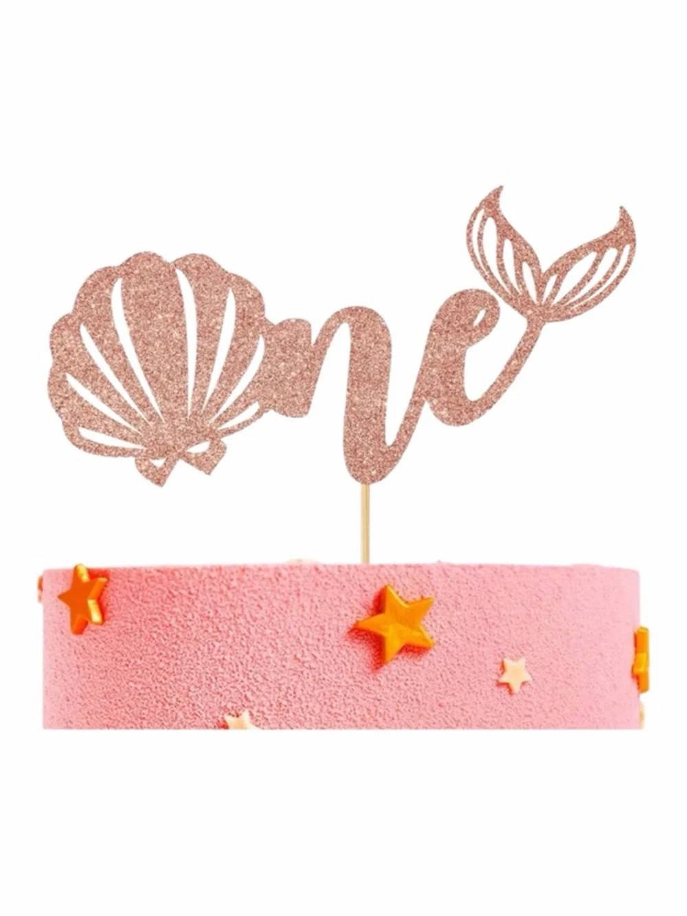 Mermaid Theme Rose Gold Glitter One Cake Topper Set of 2